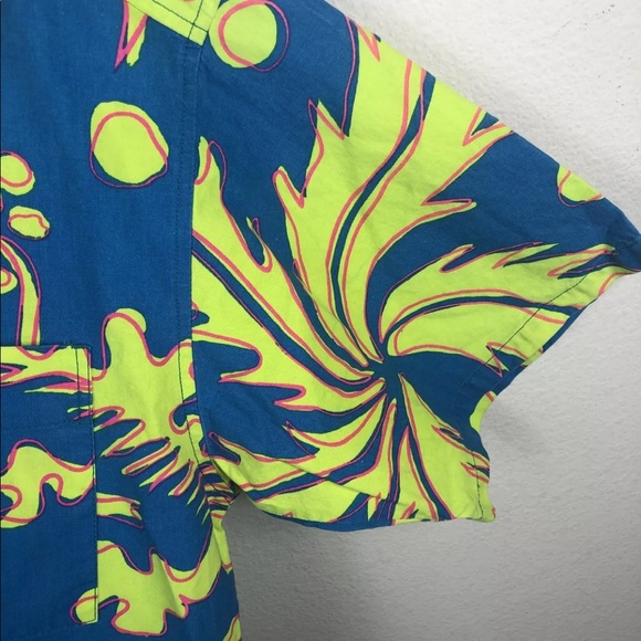 Ocean Pacific OP Vintage Hawaiian Shirt Surf Blue Neon Green Pink - Medium/Large - Picture 4 of 12